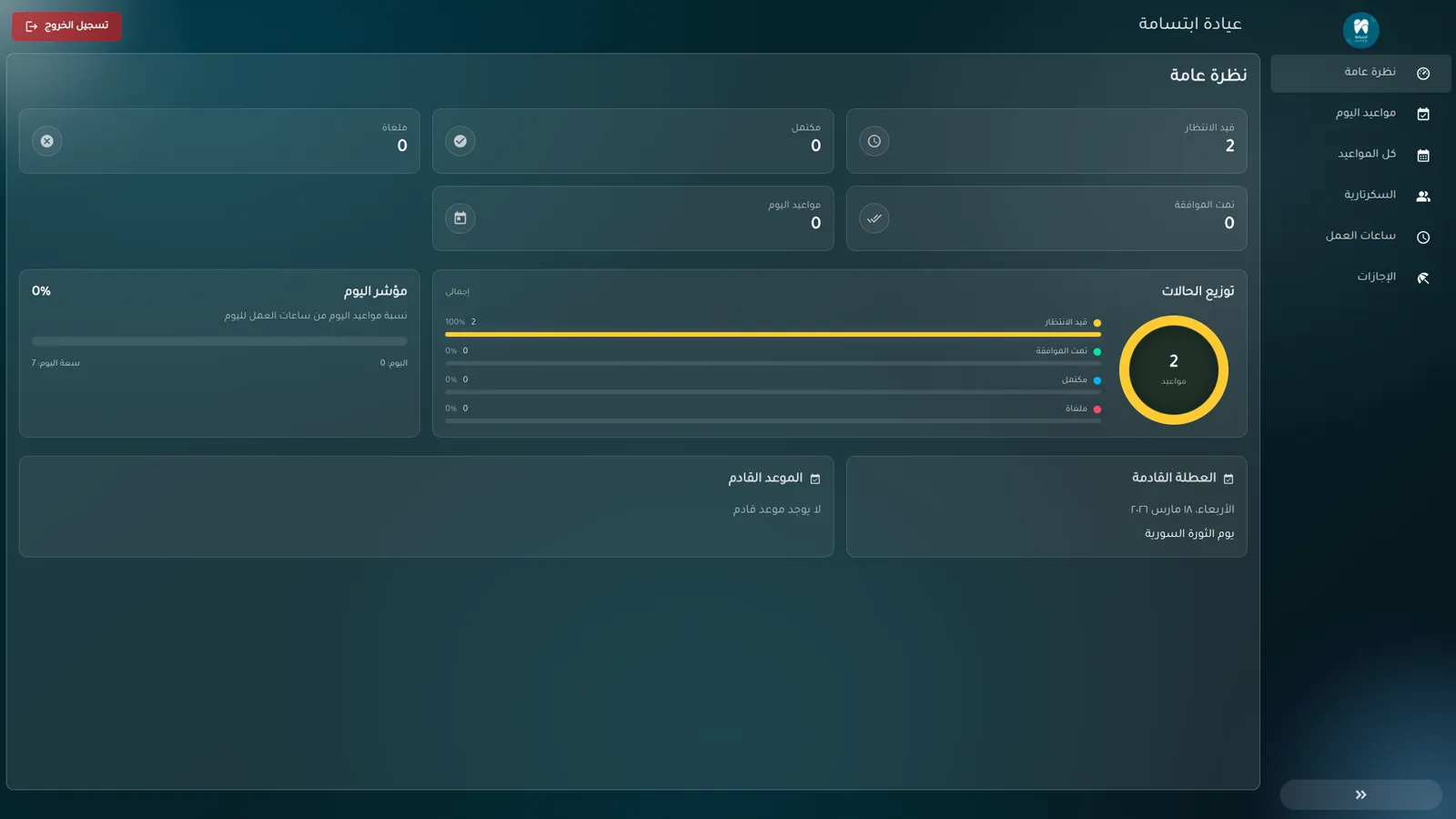 Dental Clinic Booking System Dashboard